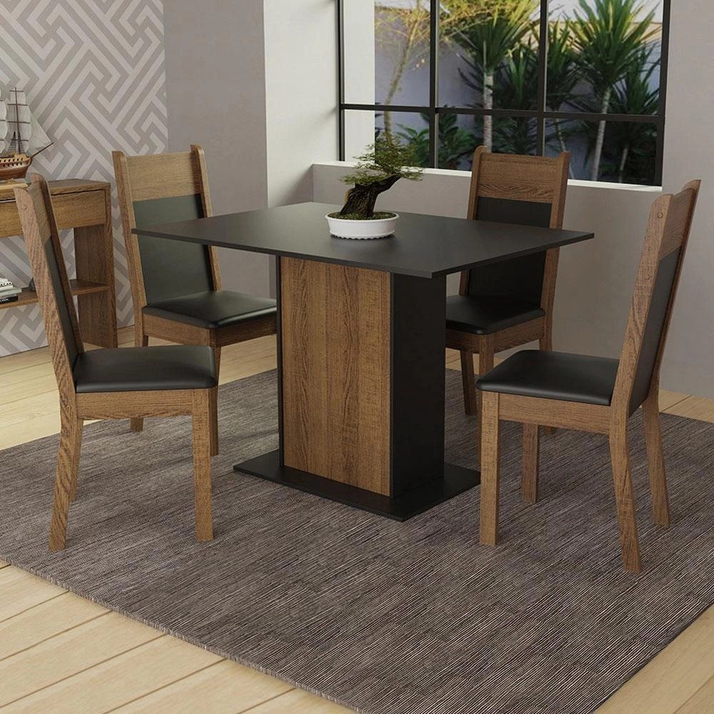 Conjunto Sala de Jantar Mesa Tampo de Madeira com 4 Cadeiras – RusticPreto